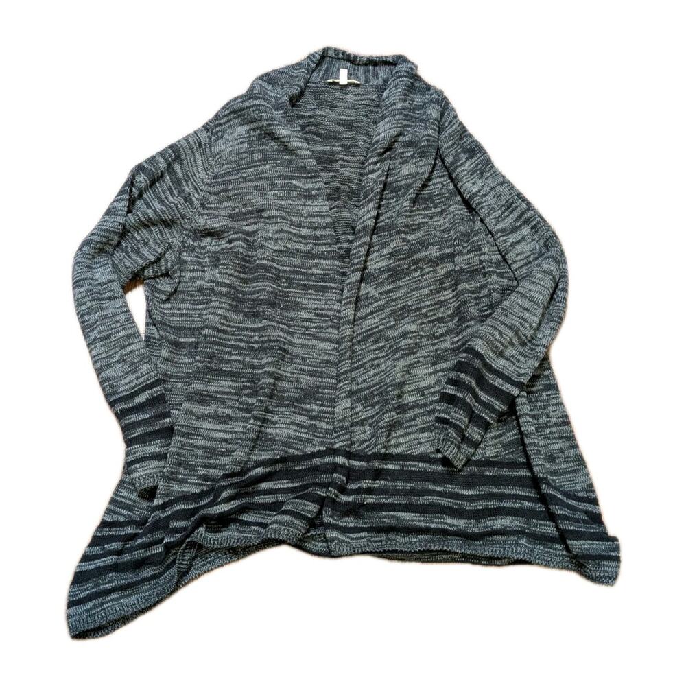 Eileen Fisher Marl Striped Open Front Knit Cardigan Sweater Organic Cotton 2X